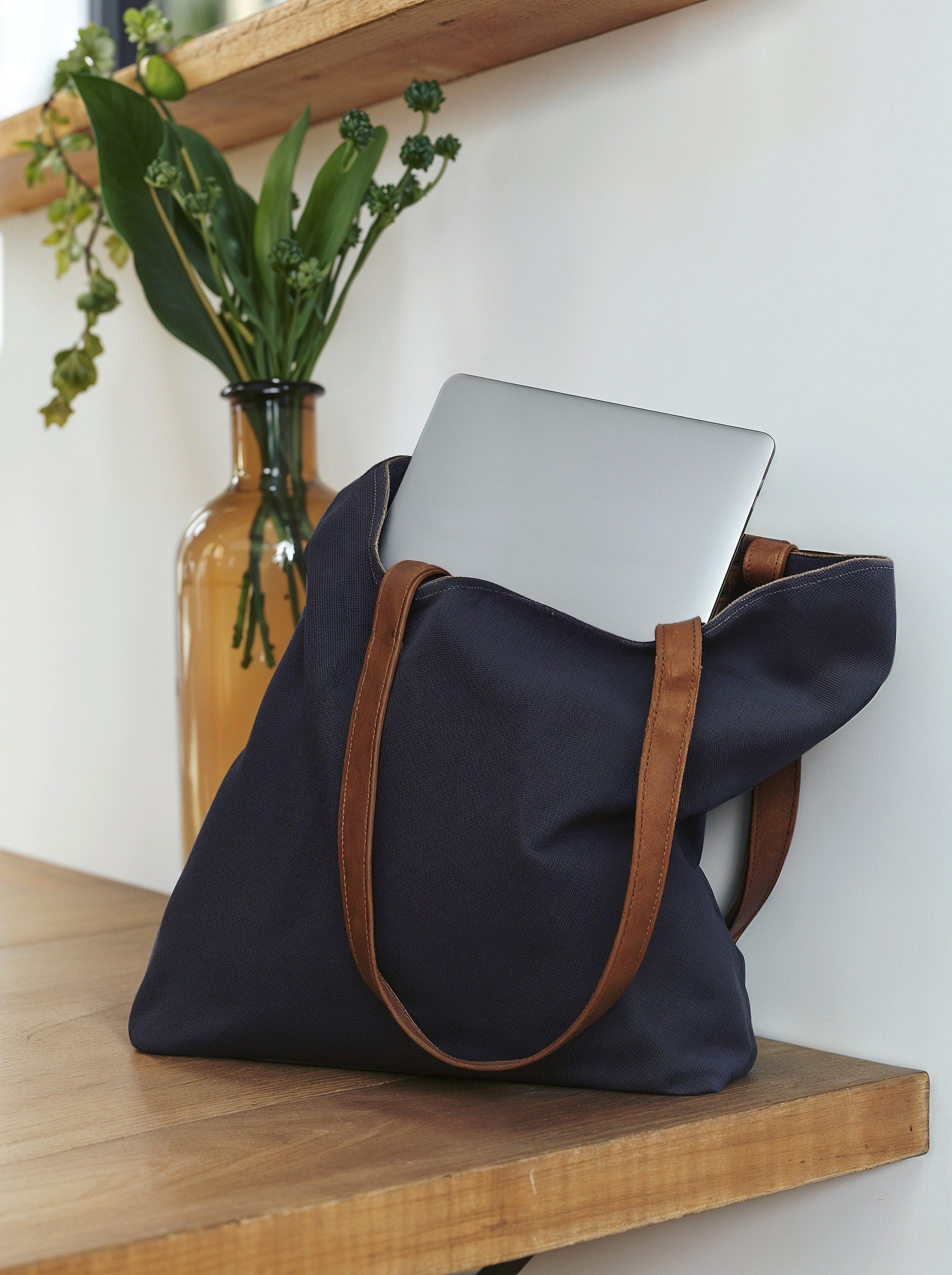 Canvas Daily Tote with Leather Handles